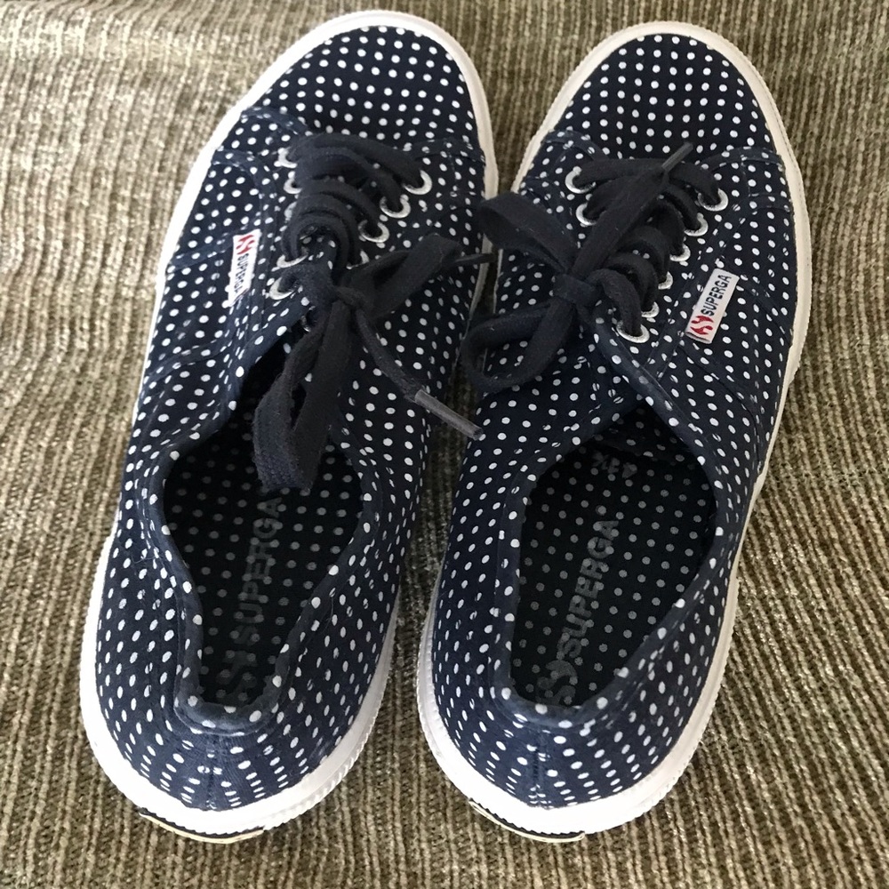 Superga Sneakers Navy & White Polka Dots sized 10